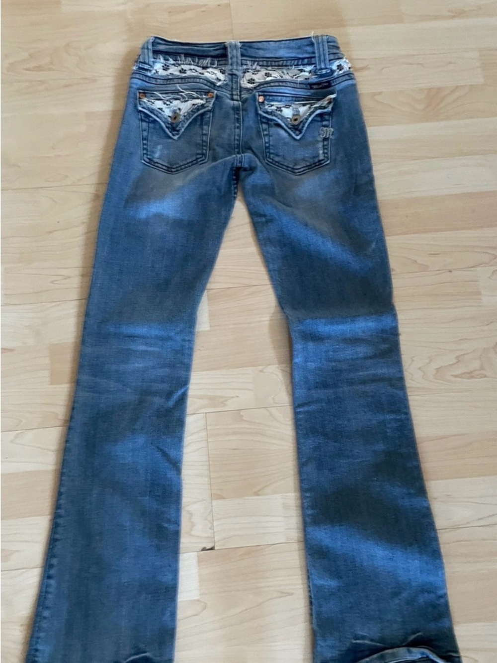 Miss Me Blue Flared Jeans with Embroidered Pockets